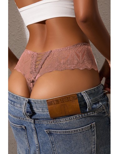 String dentelle dos lacé Rose - Litolu Lingerie